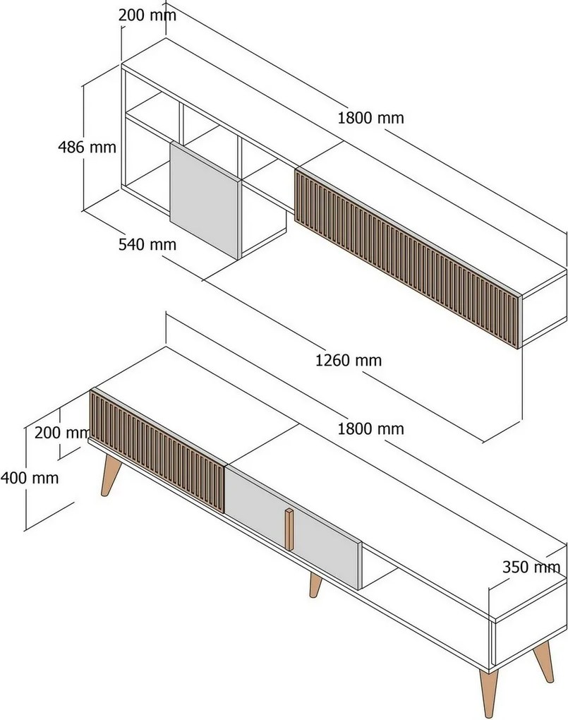 Milen TV stena z orechového dreva a biela farba