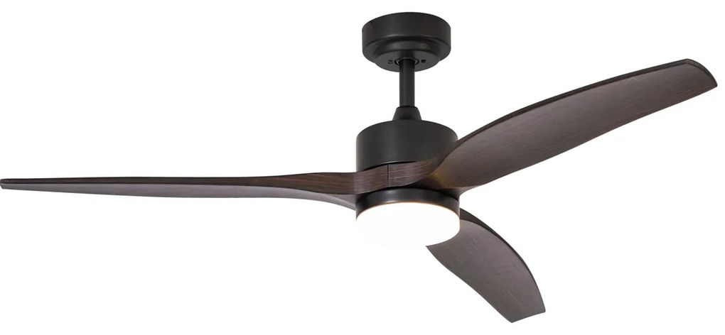 Stropný ventilátor čierny s drevenou potlačou 132 cm vrátane stmievateľného LED s diaľkovým ovládaním - Joly