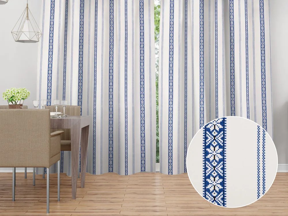 Biante Bavlnený záves Sandra SA-590 Modrý ľudový vzor na bielom 140x140 cm