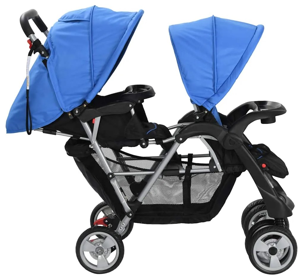 Súrodenecký kočík, oceľ, modro čierny