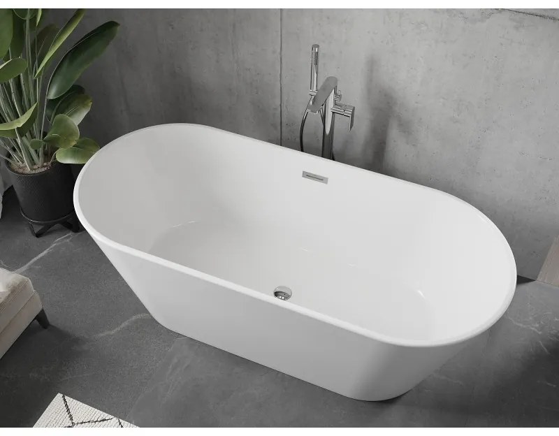 Mexen Flavia, voľne stojaca vaňa 150 x 75 cm, biela, chrómový prepad, 54031507500-01