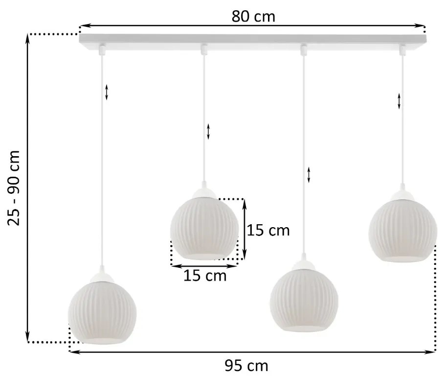 Závesné svietidlo Riffle Round, 4x biele sklenené tienidlo, w