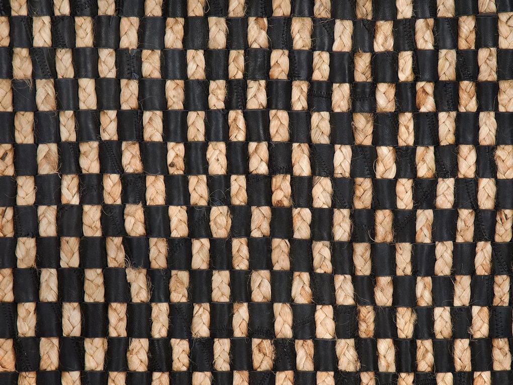 Kožený koberec 140 x 200 cm čierna/béžová GERCE II Beliani