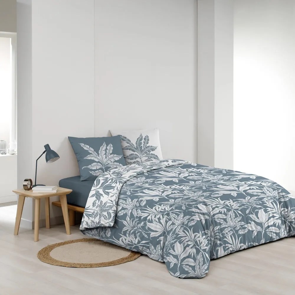 Biele/modré bavlnené obliečky na dvojlôžko/predĺžené 240x220 cm Hera – douceur d'intérieur