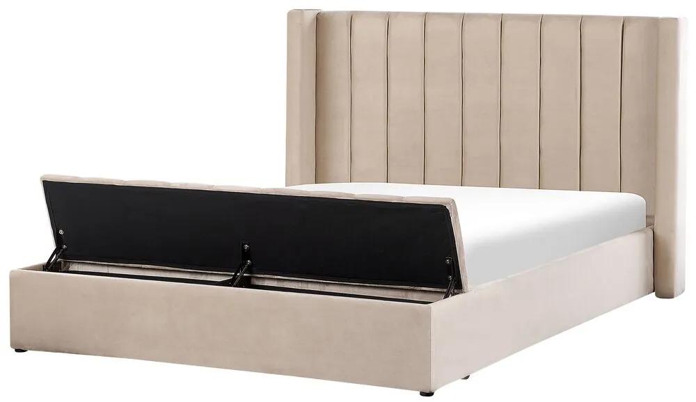 Zamatová posteľ s úložným priestorom 180 x 200 cm béžová NOYERS Beliani