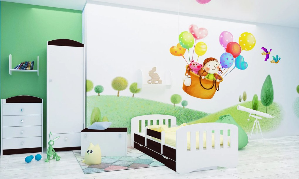 Happy Babies Detská posteľ Happy dizajn/čiarky Farba: Gaštan Wenge / Biela, Prevedenie: L10 / 90 x 200 cm / S úložným priestorom, Obrázok: Čiarky