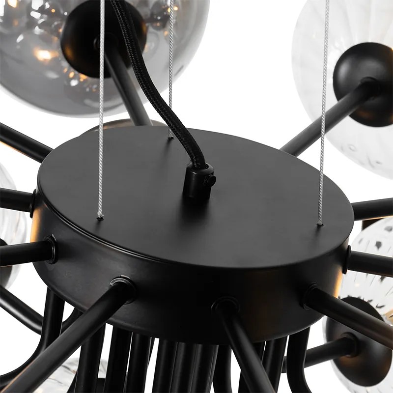 Závesné svietidlo čierne s dymovým a čírym sklom 13-žiarovkové - Bonnie