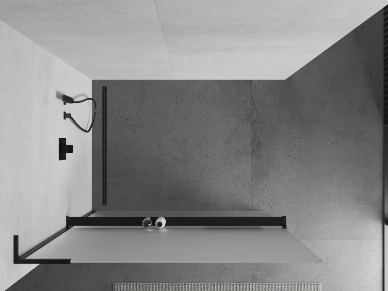 Mexen Kioto+ L, sprchová zástena Walk-In s poličkou a vešiakom 100 x 200 cm, 8mm sklo námraza, čierny profil, 800-100-123-70-30