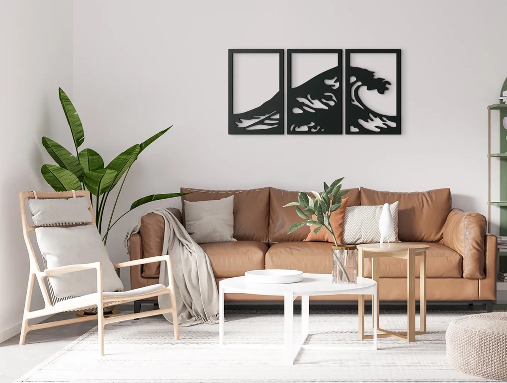drevko 3-dielny obraz Vlny Rozmer obrazu: 32 x 65 cm, Farba dekorácie: Čierna