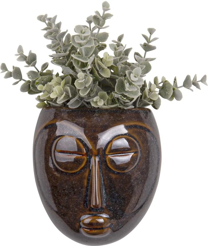 PRESENT TIME Nástenný kvetináč Mask tmavohnedá 16,5 × 17,5 × 8,7 cm