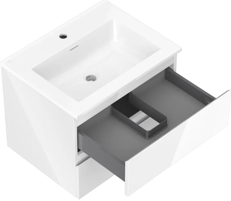 Mexen Orio, kúpeľňová skrinka 60 cm s umývadlom Otis, 2 zásuvky, biela lesklá, 91A10-06047-2-BFF00-W18M00