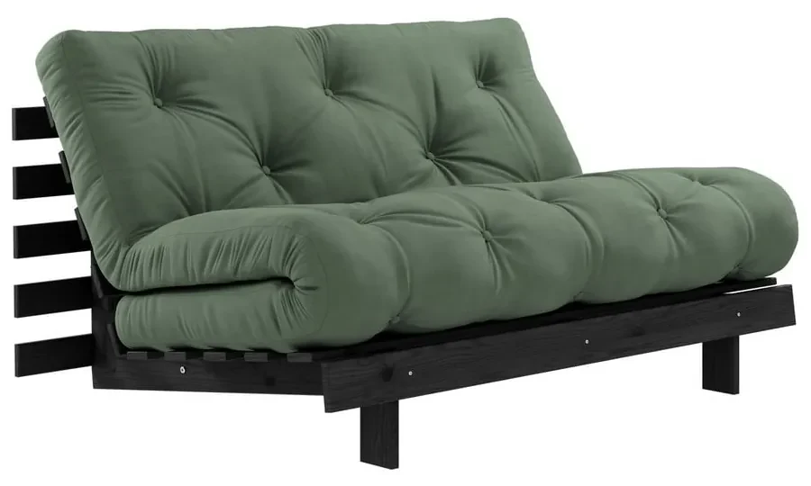 Rozkladacia pohovka so zeleným poťahom Karup Design Roots Black/Olive Green