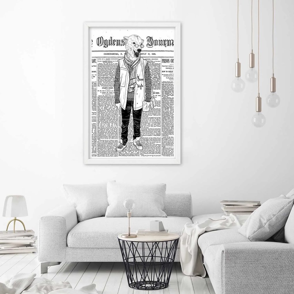 Gario Plagát Abstraktný medveď na pozadí novín Farba rámu: Bez rámu, Rozmery: 60 x 90 cm