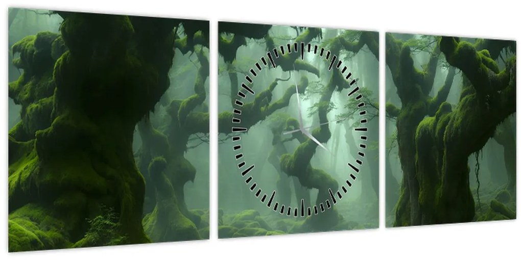 Obraz - Les prerastený machom (s hodinami) (90x30 cm)