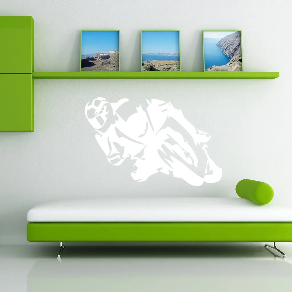 Veselá Stena Samolepka Motorkár Farba: oranžová, Veľkosť: 40 x 27 cm