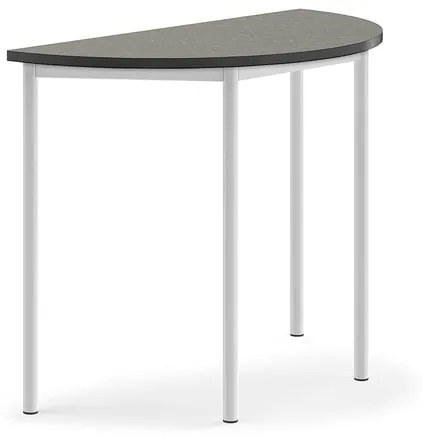Stôl SONITUS, polkruh, 1200x600x900 mm, linoleum - tmavošedá, biela