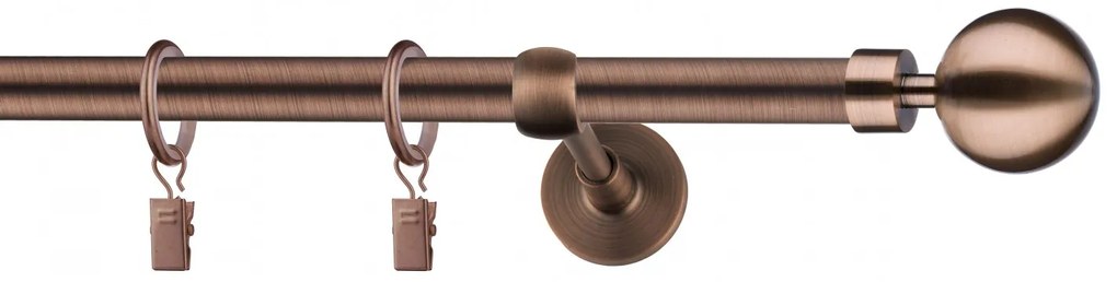 Dekorstudio Garniža jednoradová Guľa MODERN medená 19mm Dĺžka: 320cm, Typ príslušenstva: Krúžky tiché so štipcami