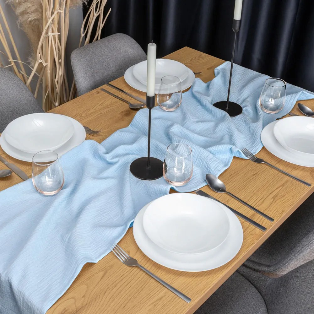 Biante Mušelínový behúň na stôl MSN-086 Bledo modrý 20x180 cm