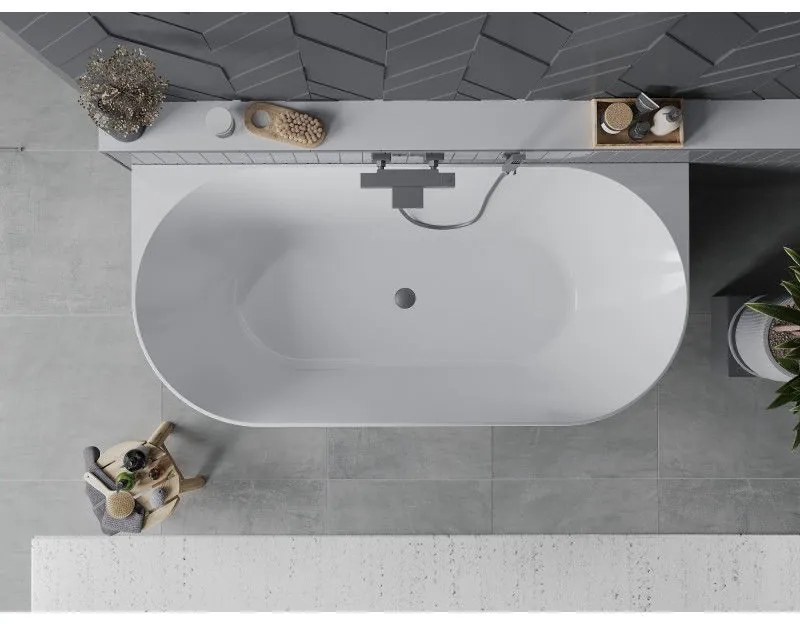 Mexen Oval Slim, voľne stojaca vaňa ku stene, 170 x 80 cm, biela-čierna, grafitový prepad, 52661708075-95