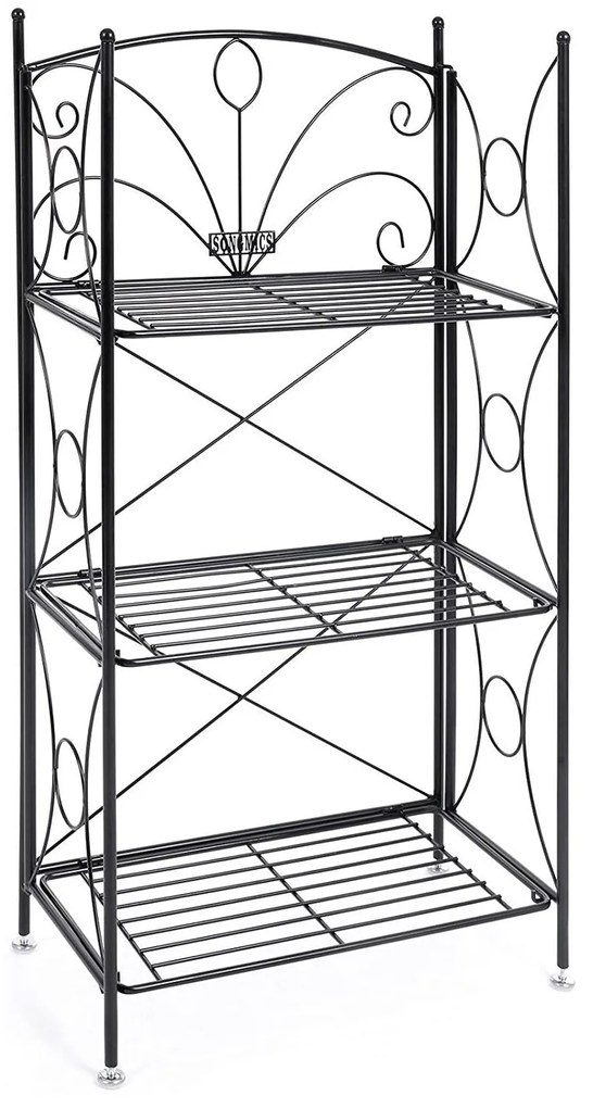 Záhradná polica z kovaného železa, s 3 úrovňami, 54 x 101 x 30, čierna