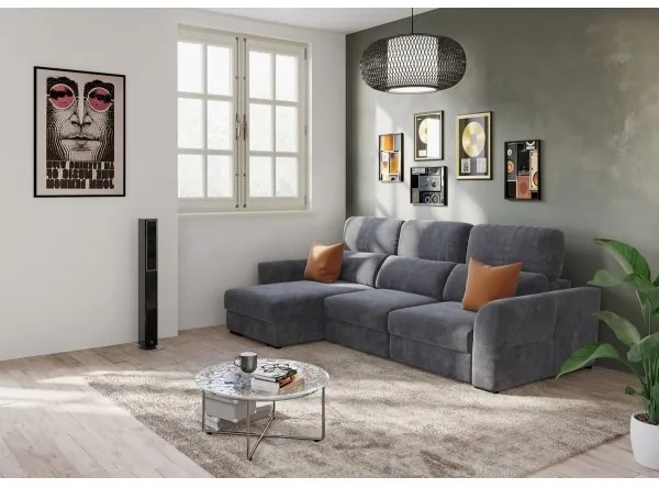 Univerzálna rohová rozkladacia trojmiestna pohovka s úložným priestorom TRENTO antracit