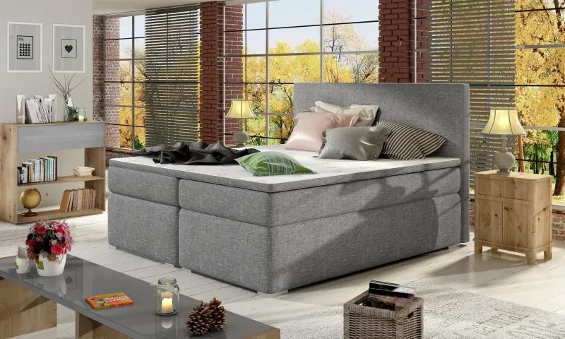 Posteľ Boxspring Divalia 200 x 180, modro-šedá (látka - bd 09)