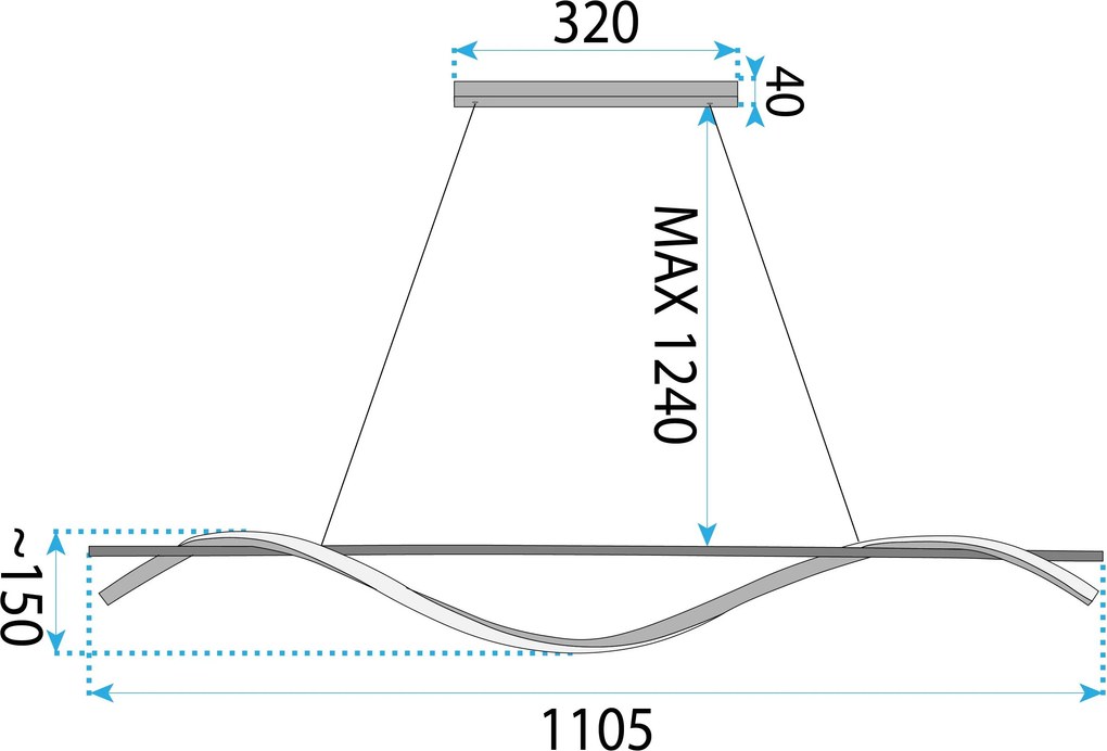 Toolight Toolight, LED závesná lampa 120cm, 27W, 3000K, LHJ019-CP, čierna, OSW-50004
