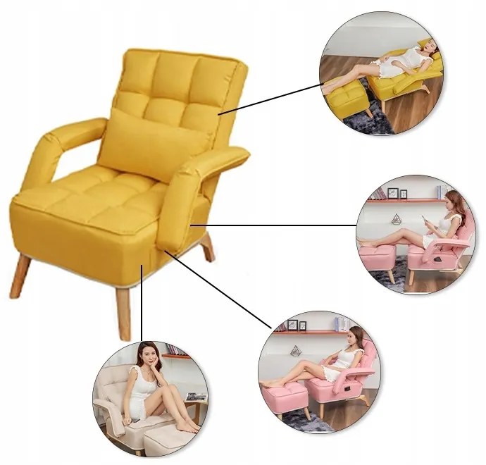 Relaxačné kreslo Carlos žlté s taburetkou