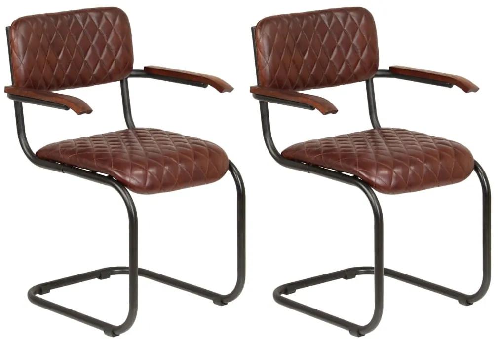 vidaXL Jedálenské stoličky 2 ks s opierkami, hnedé, pravá koža