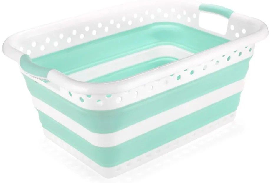 Bielo-tyrkysový skladací kôš na bielizeň Addis Collapsible Laundry Basket