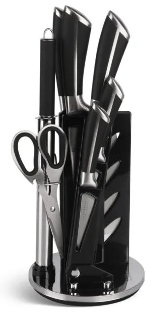 8 dielna sada nožov v otočnom stojane v čiernej farbe