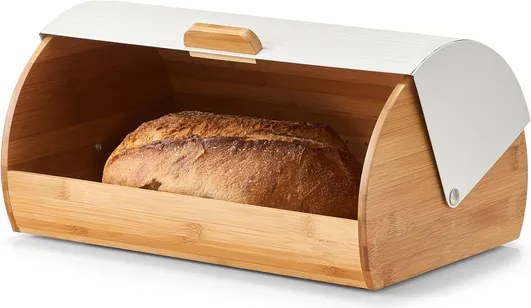 Zeller Present 2. akosť - Chlebník veľký, bambusový s odklápacím vekom - biely kov