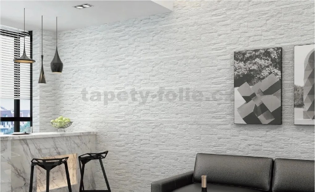 Samolepiace penové 3D panely 0001, rozmer 70 x 77 cm, ukladaný kameň krémovo biely, IMPOL TRADE
