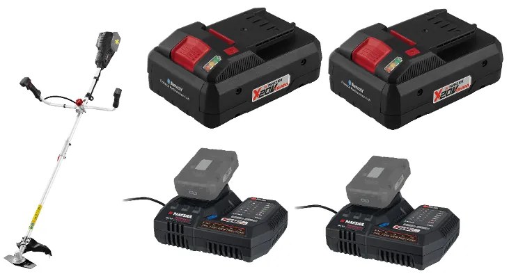 Parkside Performance® Aku krovinorez 2 v 1 + Smart akumulátor 20 V/4 Ah Paps 204 B1, 2 kusy + Smart nabíjačka 20 V/12A Plgs 2012 A1, 2 kusy (800010129)