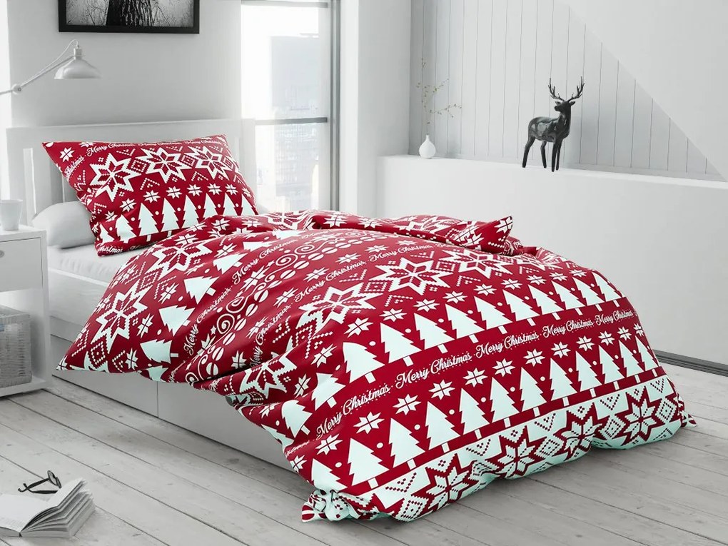 Flanelové obliečky VIANOČNÝ LES červené Rozmer obliečky: 70 x 90 cm | 140 x 220 cm