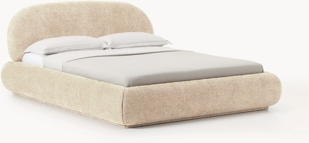 Čalúnená posteľ s úložným priestorom z plyšového buklé Alba