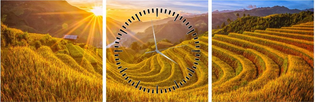 Obraz - Ryžové terasy vo Vietname (s hodinami) (90x30 cm)