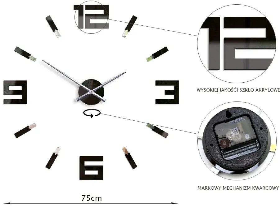 3D nalepovacie hodiny Blink čierne