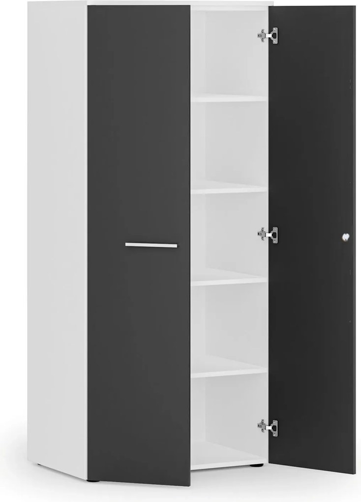 Kancelárska policová skriňa PRIMO WHITE s dverami, 800 x 500 x 1781 mm, biela/grafit