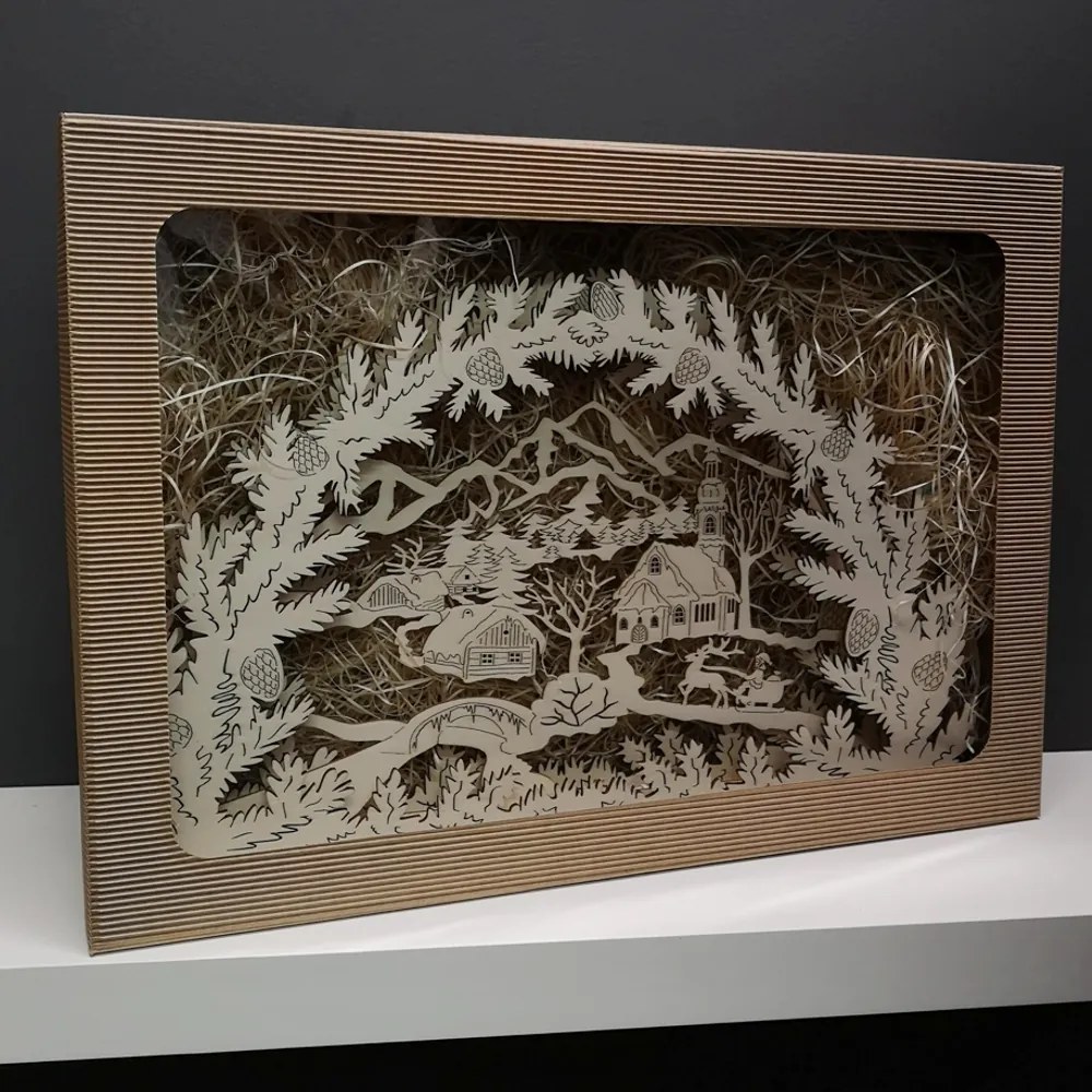 AMADEA Drevený svietiaci portál s motívom dedinky, 53x21x10 cm