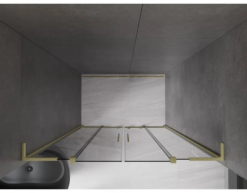 Mexen Velar L Duo, posuvné sprchové dvere do otvoru 150 cm, 8mm šedé sklo, zlatá matná, 871-150-003-42-55