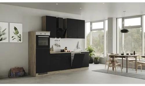 Kuchynský blok so spotrebičmi Flex Well Capri 280 cm farba čela matne čierna farba korpusu divoký dub