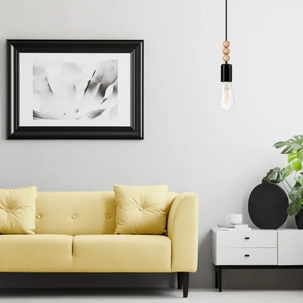 Luster na lanku SIMON 1xE27/60W/230V čierna/buk