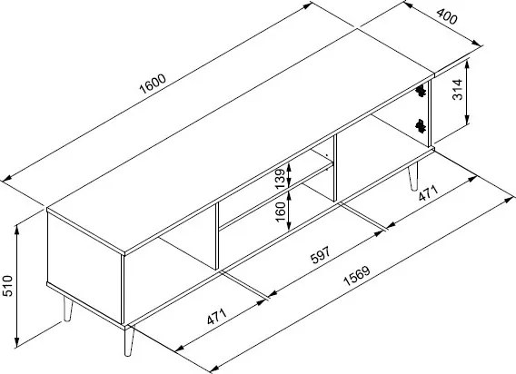 TV skrinka Göteborg, biela / dub sonoma