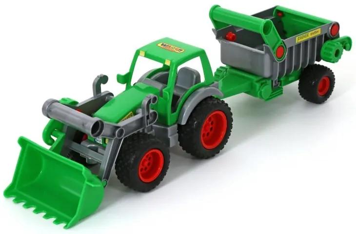 KIK WADER 8718 Traktor Farmár s lyžicou a prívesom 58x14x16cm, KX6885