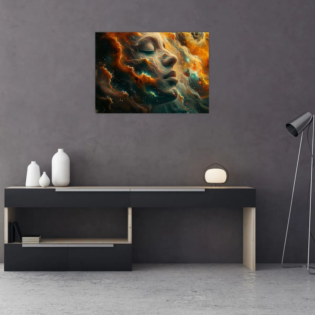 Sklenený obraz - Tvár vo vesmíre (70x50 cm)