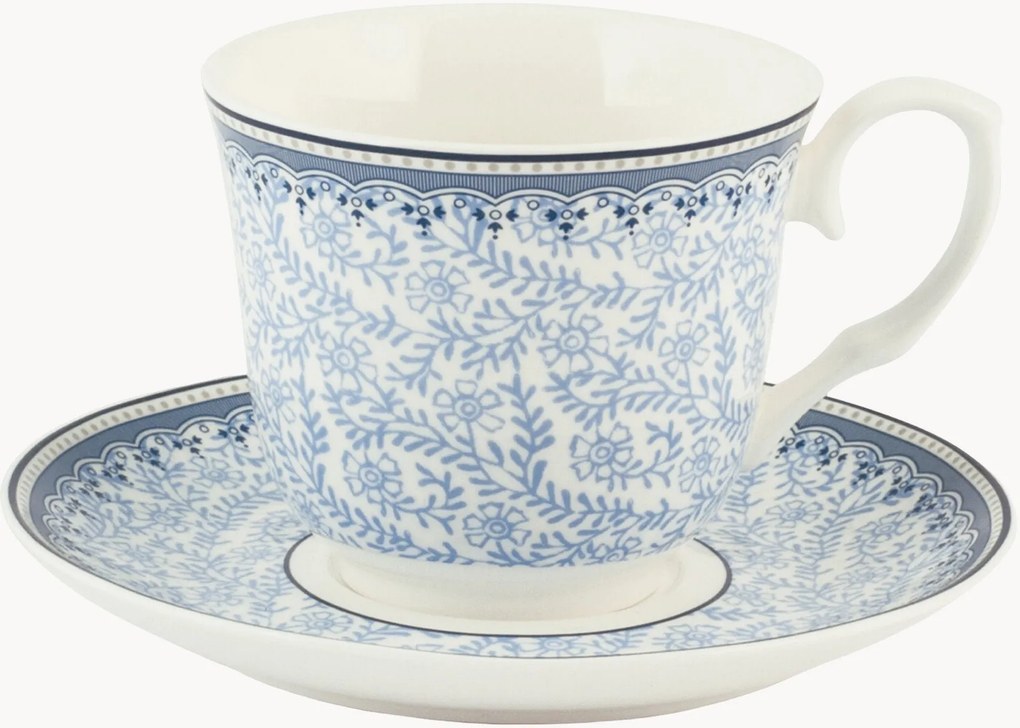 Porcelánové šálky na čaj's podšálkami Blue Dream, 2 ks