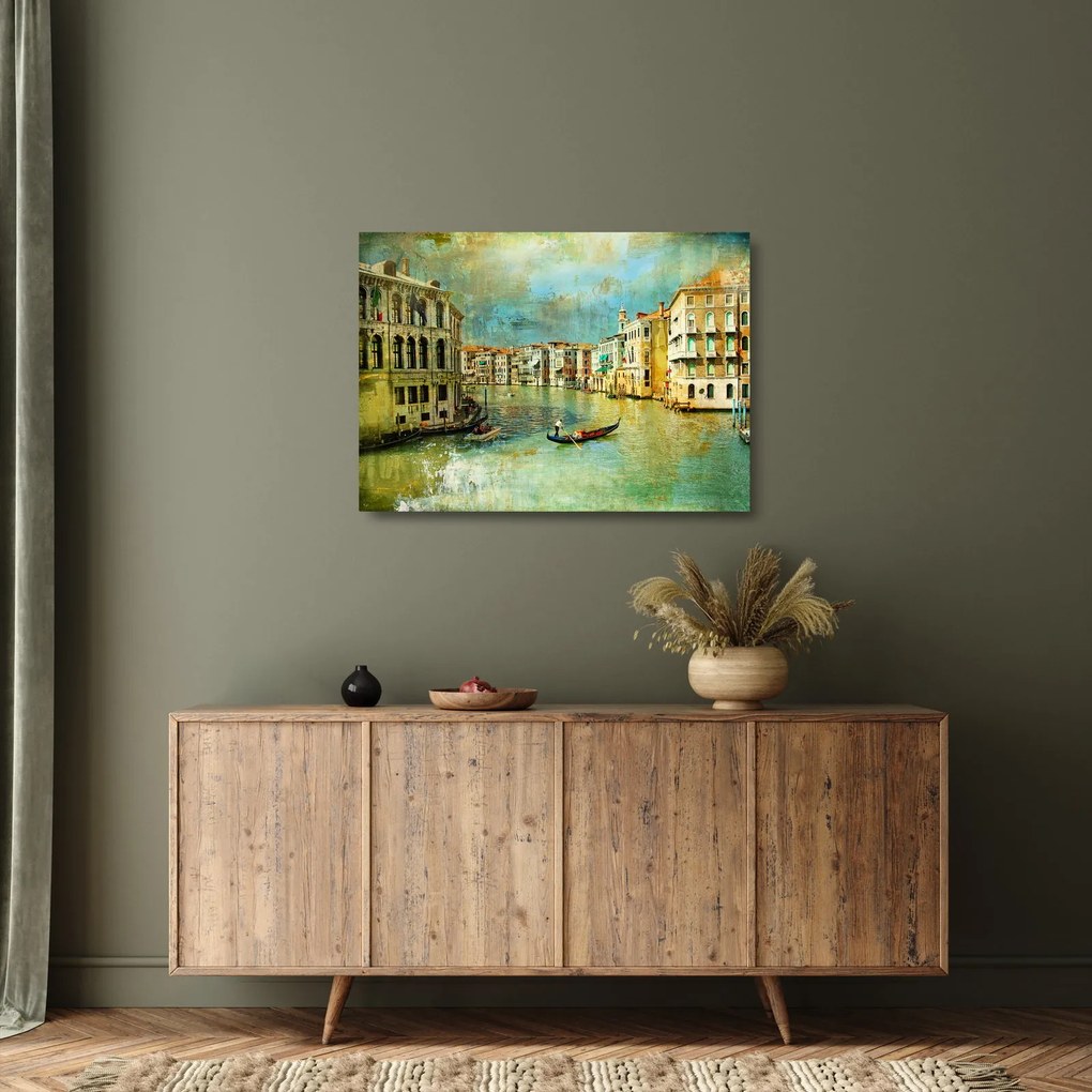 Sklenený obraz - Benátsky kanál a gondoly (70x50 cm)