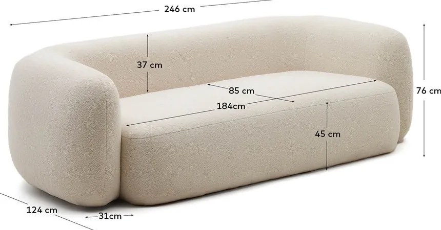 Krémová pohovka z textílie buklé 246 cm Martina – Kave Home