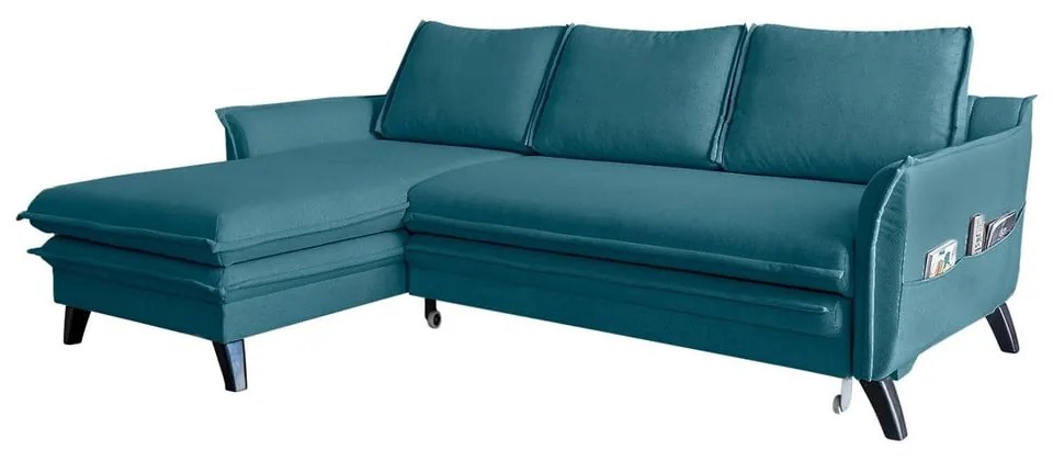 Tyrkysovomodrá rozkladacia rohová pohovka Miuform Charming Charlie, ľavý roh